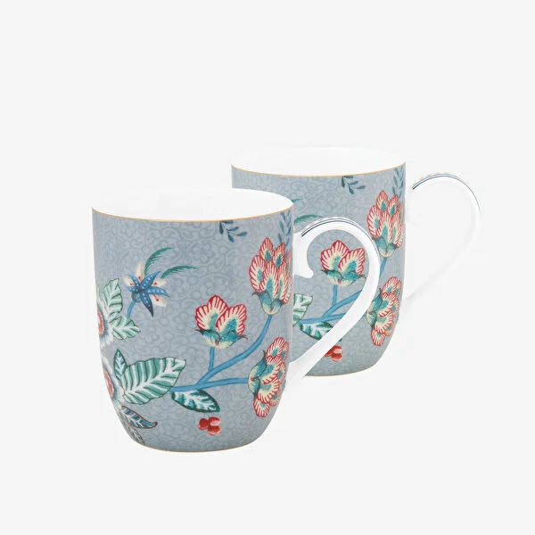 51002312_01_1 Pip Studio Flower Festival Mavi İkili Küçük Mug Seti 145 ml.