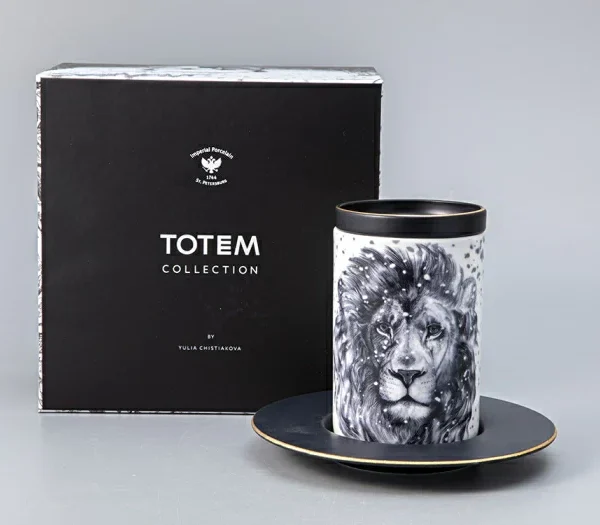 Imperial Porselen Kapaklı ve tabaklı kupa / Hediye kutusu kapağı Totem Aslan 1/3